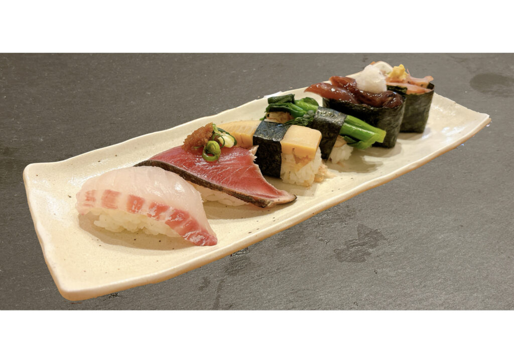 春の６貫盛り(桜鯛・かつおたたき・竹の子・菜の花・ほたるいか沖漬け・桜えび)